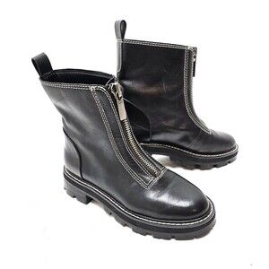 Gianni Bini Boots Womens sz 7M Black Leather Lug Sole Zipper Ankle